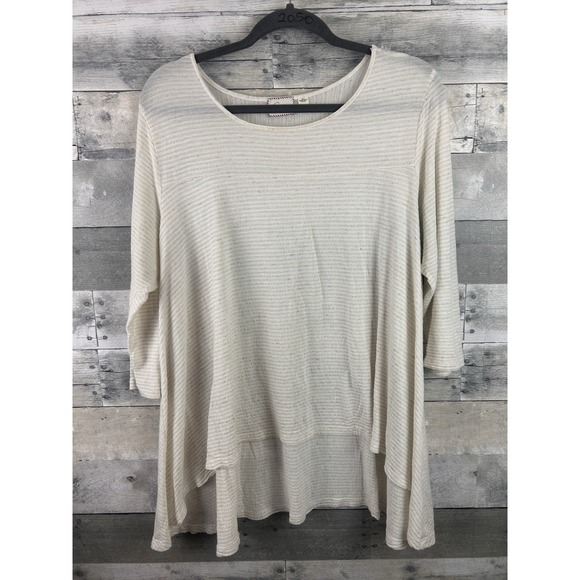 Anthropologie Tops - Anthroplogie XL Cream Striped High Low Long Sleeve Blouse